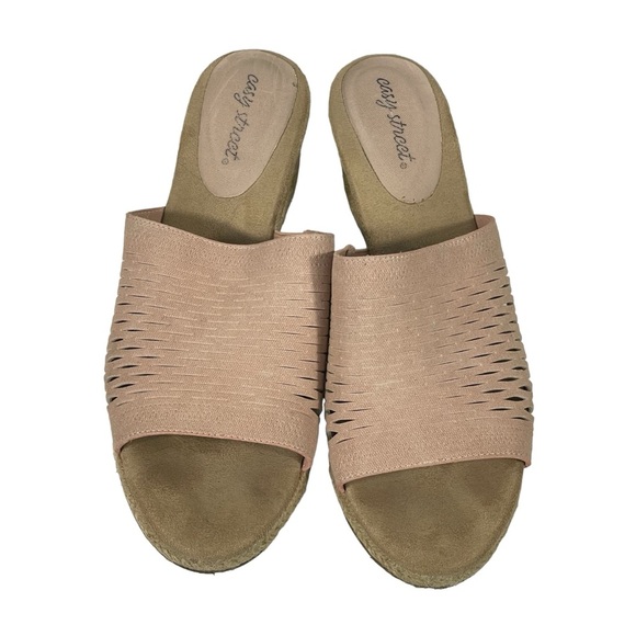 Easy Street Sz 12 Blush Pink Stretch Comfort Espadrille Wedge Slide Heel Shoe - Picture 2 of 12